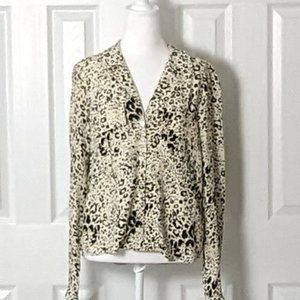 ZARA Woman's Long Sleeve Button Down Top Blouse  Size M  Cream Black Print